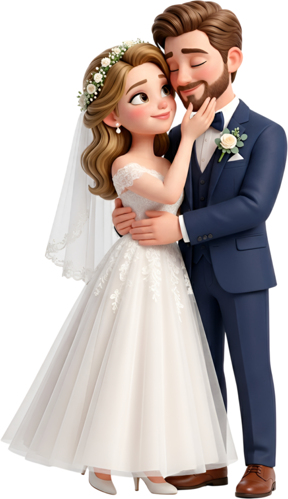 Intimate wedding moment 3D illustration, groom cherishing bride PNG portrait 1 - Intimate wedding moment 3D illustration, groom cherishing bride PNG portrait Free PNG Download