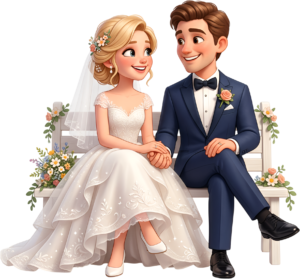 Cool Chibi Wedding Couple with Rock-On Gesture, a confident PNG illustration 37 - Cool Chibi Wedding Couple with Rock-On Gesture, a confident PNG illustration Free PNG Download