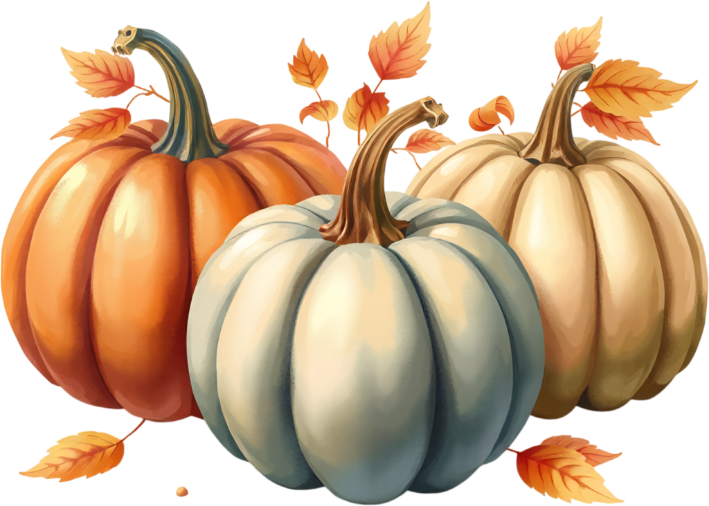 Showcase a trio of diverse pumpkins in fall colors with swirling autumn leaves, a beautiful PNG illustration. 1 - Showcase a trio of diverse pumpkins in fall colors with swirling autumn leaves, a beautiful PNG illustration. Free PNG Download