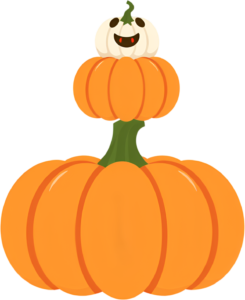Envision a delightful stacked pumpkin with a spooky ghost top, a charming Autumn Halloween PNG illustration.