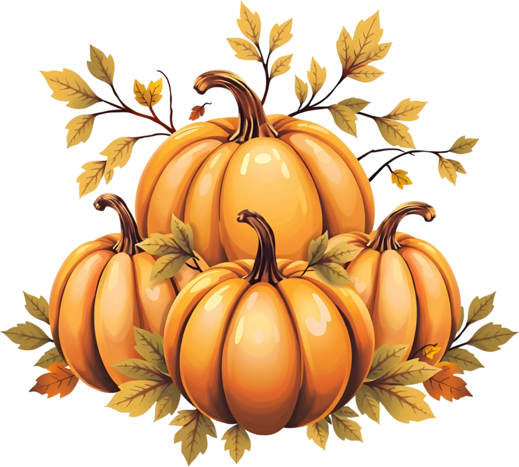 - Discover a bountiful cluster of four pumpkins nestled among golden autumn leaves, a rich PNG illustration. Free PNG Download