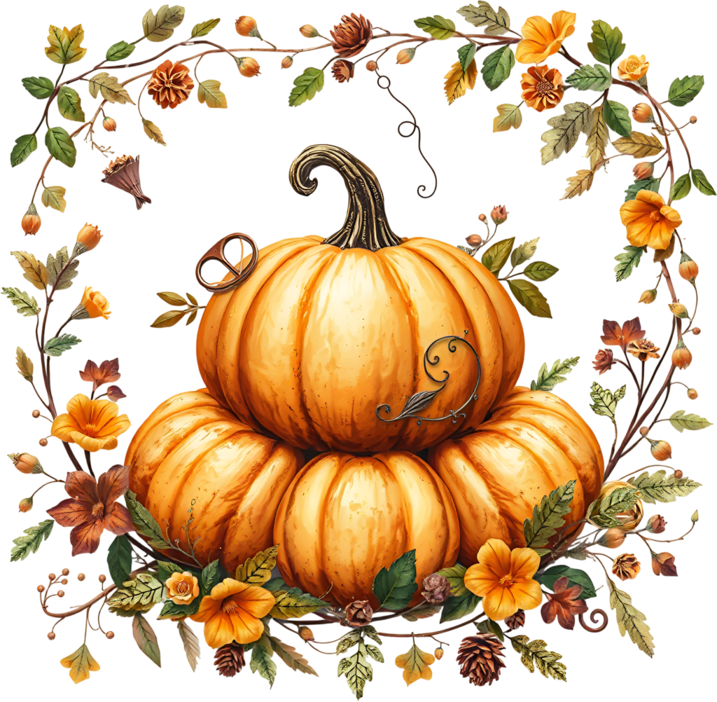 - Frame your memories beautifully with this pumpkin stack and floral Fall wreath PNG Illustration Free PNG Download