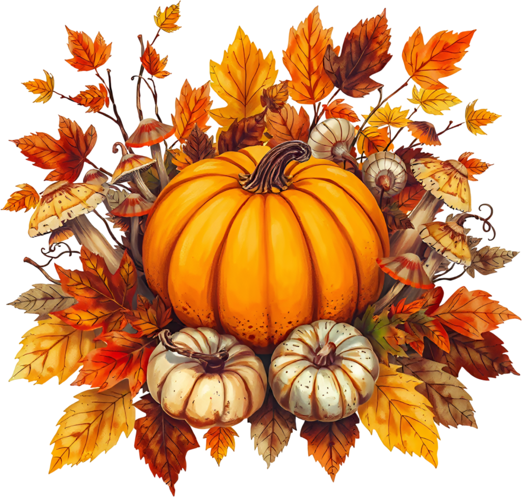 Enrich your projects with a classic autumn bounty: pumpkins, mushrooms, and Fall leaves PNG Illustration 1 - Enrich your projects with a classic autumn bounty: pumpkins, mushrooms, and Fall leaves PNG Illustration Free PNG Download