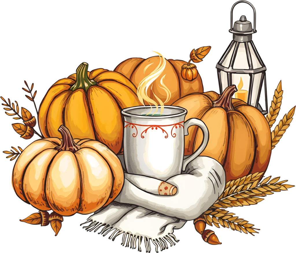 Craft charming seasonal scenes with pumpkins, a steaming mug, and a lantern Fall PNG Illustration 1 - Craft charming seasonal scenes with pumpkins, a steaming mug, and a lantern Fall PNG Illustration Free PNG Download