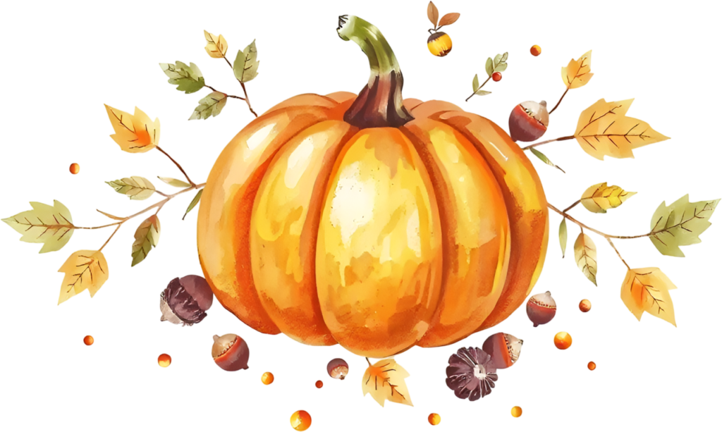 Accentuate your projects with a vibrant large pumpkin surrounded by acorns and Fall leaves PNG Illustration 1 - Accentuate your projects with a vibrant large pumpkin surrounded by acorns and Fall leaves PNG Illustration Free PNG Download