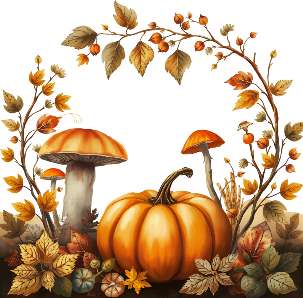 - Create captivating autumn frames with a pumpkin, mushrooms, and a decorative Fall vine PNG Illustration Free PNG Download