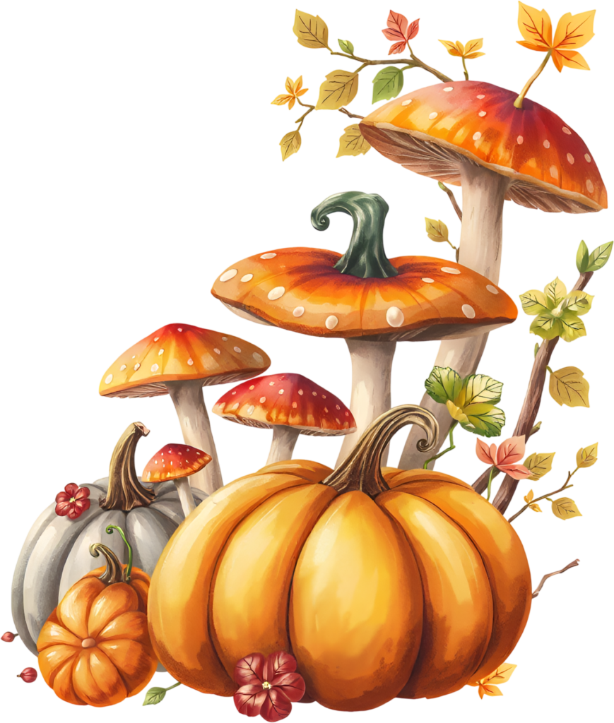 Visualize enchanting woodland autumns with pumpkins, varied mushrooms, and elegant Fall elements PNG Illustration 1 - Visualize enchanting woodland autumns with pumpkins, varied mushrooms, and elegant Fall elements PNG Illustration Free PNG Download