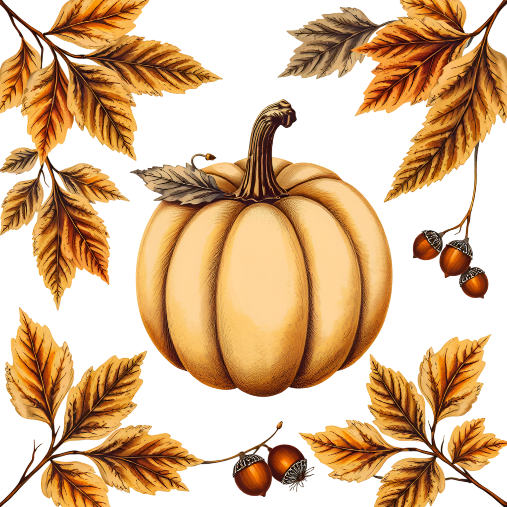 - Design timeless autumn vignettes with a classic pumpkin framed by golden Fall foliage PNG Illustration Free PNG Download