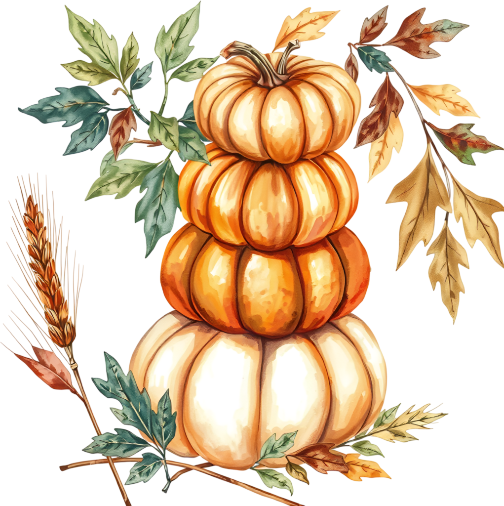 Stack up your autumn creativity with pumpkins, wheat, and green and brown Fall leaves PNG Illustration 1 - Stack up your autumn creativity with pumpkins, wheat, and green and brown Fall leaves PNG Illustration Free PNG Download