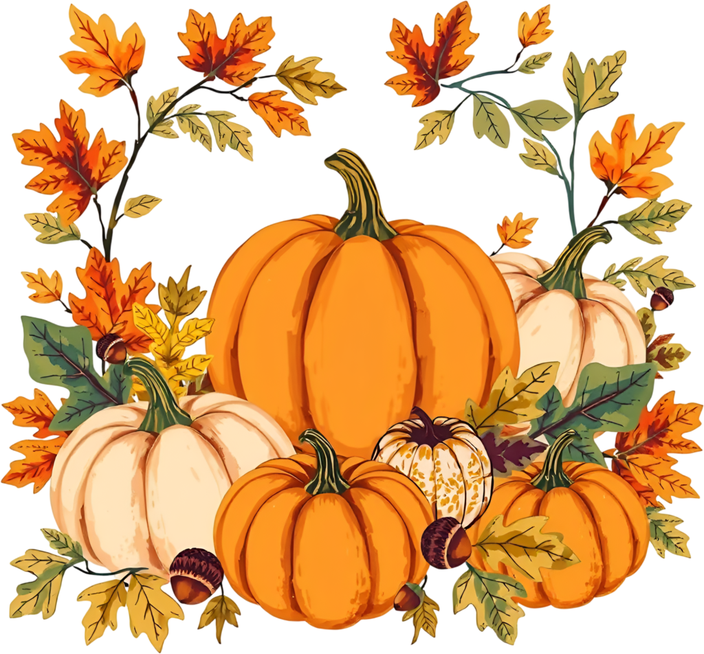 - Assemble a cheerful autumn display with pumpkins, acorns, and beautiful Fall foliage PNG Illustration Free PNG Download