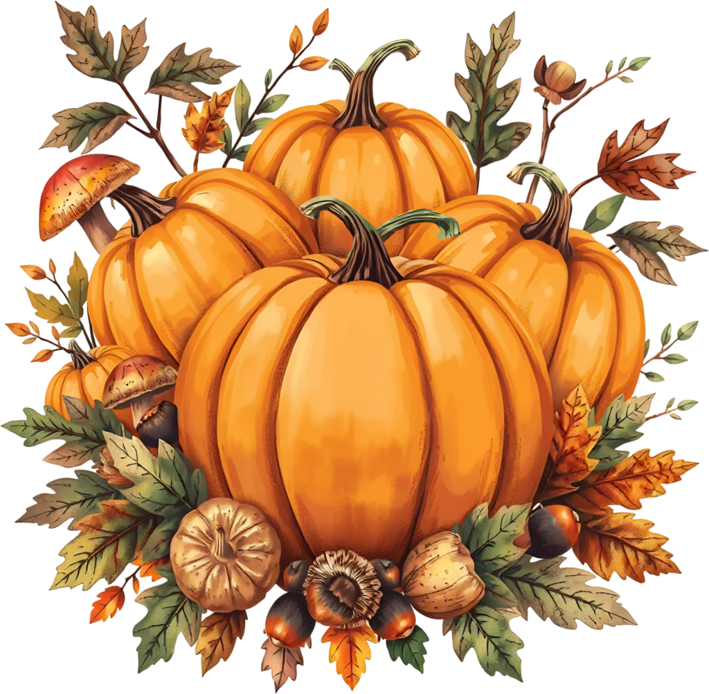 Create a bountiful autumn harvest composition featuring pumpkins, acorns, and Fall leaves PNG Illustration 1 - Create a bountiful autumn harvest composition featuring pumpkins, acorns, and Fall leaves PNG Illustration Free PNG Download