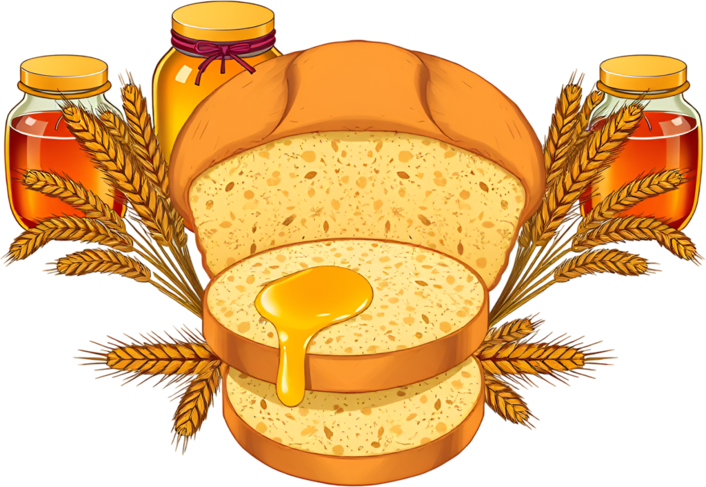 Golden Honey Drizzled Bread Slices amidst decorative Honey Jars and Wheat stalks, a sweet Autumn Bounty Clipart PNG 1 - Golden Honey Drizzled Bread Slices amidst decorative Honey Jars and Wheat stalks, a sweet Autumn Bounty Clipart PNG Free PNG Download