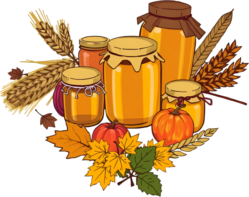 Charming Collection of Honey Jars, mini Pumpkins, colorful Maple Leaves, and Wheat stalks, an ideal Fall Clipart Illustration 1 - Charming Collection of Honey Jars, mini Pumpkins, colorful Maple Leaves, and Wheat stalks, an ideal Fall Clipart Illustration Free PNG Download