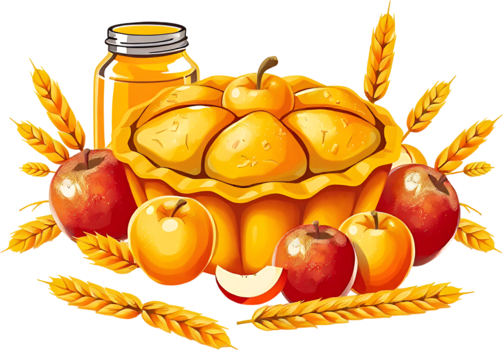 Golden Apple Pie surrounded by fresh Apples, Wheat stalks, and a Honey Jar, a delightful Harvest Celebration PNG Illustration 1 - Golden Apple Pie surrounded by fresh Apples, Wheat stalks, and a Honey Jar, a delightful Harvest Celebration PNG Illustration Free PNG Download