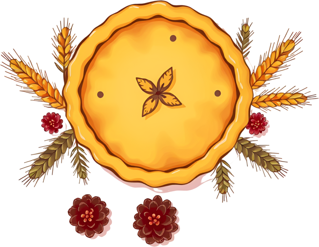 Rustic Autumn Pie (Top View) embellished with Wheat and festive Red Flowers, a charming Harvest Dinner Clipart PNG 1 - Rustic Autumn Pie (Top View) embellished with Wheat and festive Red Flowers, a charming Harvest Dinner Clipart PNG Free PNG Download