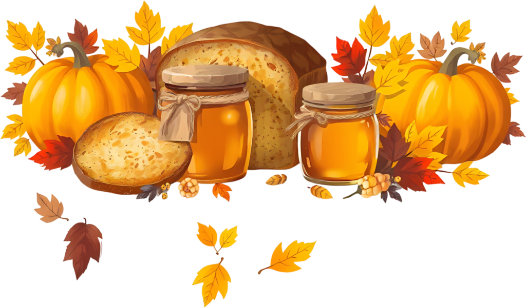 - Picturesque Autumn Harvest Banner featuring hearty Bread, golden Honey Jars, and cheerful Pumpkins, a delightful PNG Clipart Free PNG Download