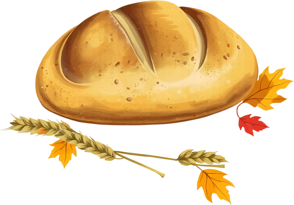 Simple Rustic Bread Loaf accompanied by golden Wheat stalks and subtle Fall Leaves, a minimalist Autumn Food PNG Clipart 1 - Simple Rustic Bread Loaf accompanied by golden Wheat stalks and subtle Fall Leaves, a minimalist Autumn Food PNG Clipart Free PNG Download