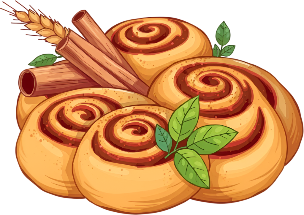 Irresistible Cinnamon Rolls stack with elegant Cinnamon Sticks, Wheat, and fresh Green Leaves, a delightful Fall Clipart Illustration 1 - Irresistible Cinnamon Rolls stack with elegant Cinnamon Sticks, Wheat, and fresh Green Leaves, a delightful Fall Clipart Illustration Free PNG Download