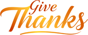 Vibrant ‘Give Thanks’ gradient text PNG, ideal Autumn Clipart Illustration for festive seasonal digital products