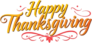 Festoon your designs with this vibrant ‘Happy Thanksgiving’ PNG, an energetic Autumn Illustration Clipart for joyful celebrations
