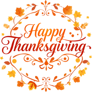 Make your holiday special with this bold ‘Happy Thanksgiving’ PNG, a compelling Fall Clipart Illustration for vibrant projects