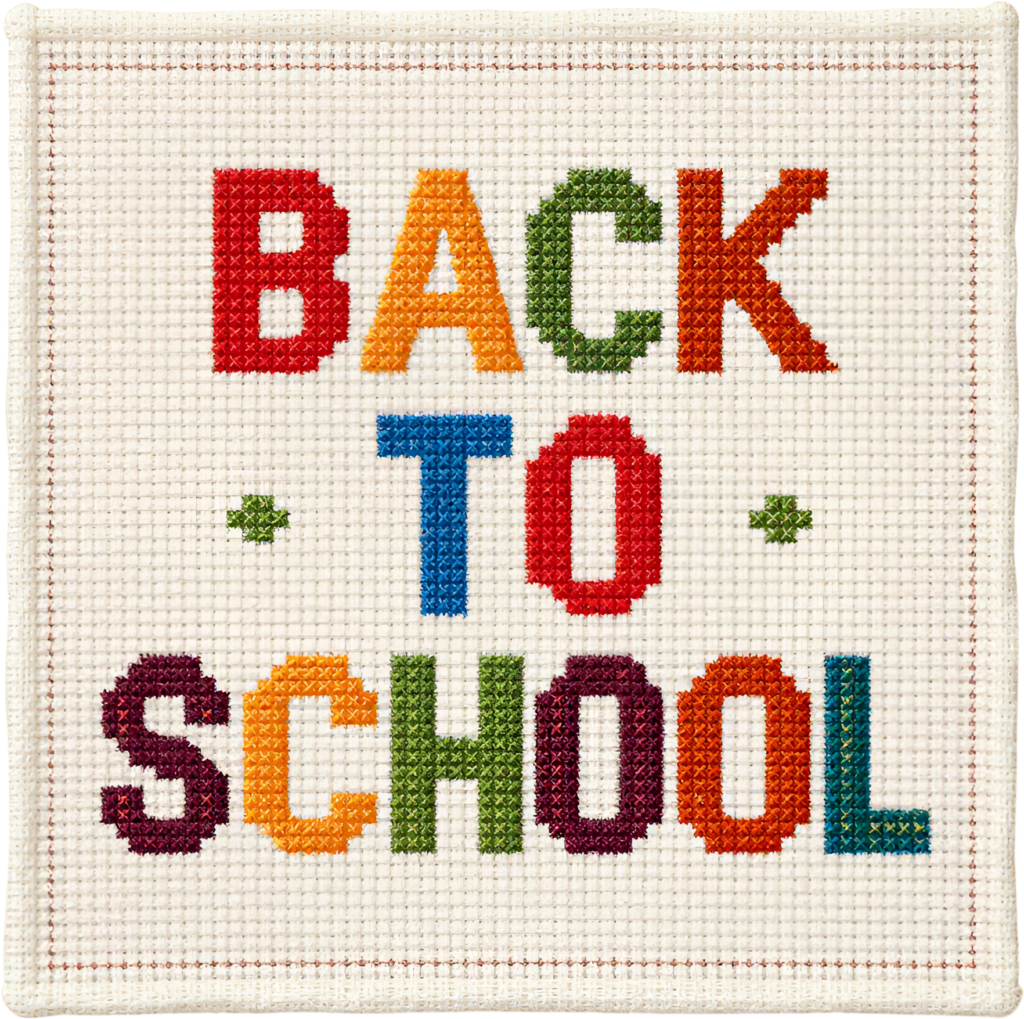 Crafty cross-stitch Back to School word art, ideal illustration for textile design and creative clipart PNG projects 1 - Crafty cross-stitch Back to School word art, ideal illustration for textile design and creative clipart PNG projects Free PNG Download