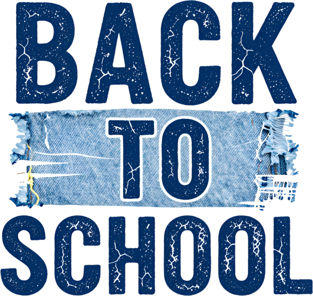 - Grungy distressed denim Back to School lettering, a stylish fashion-forward illustration clipart PNG graphic Free PNG Download