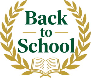 Distinguished Back to School design, an open book within a laurel wreath, ideal illustration clipart PNG