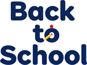 Whimsical Back to School graphic, featuring a pencil and apple on “to,” a cute illustration clipart PNG