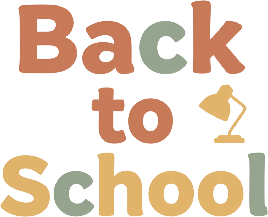 Earthy toned Back to School text, an aesthetic illustration with a vintage desk lamp for clipart PNG 1 - Earthy toned Back to School text, an aesthetic illustration with a vintage desk lamp for clipart PNG Free PNG Download