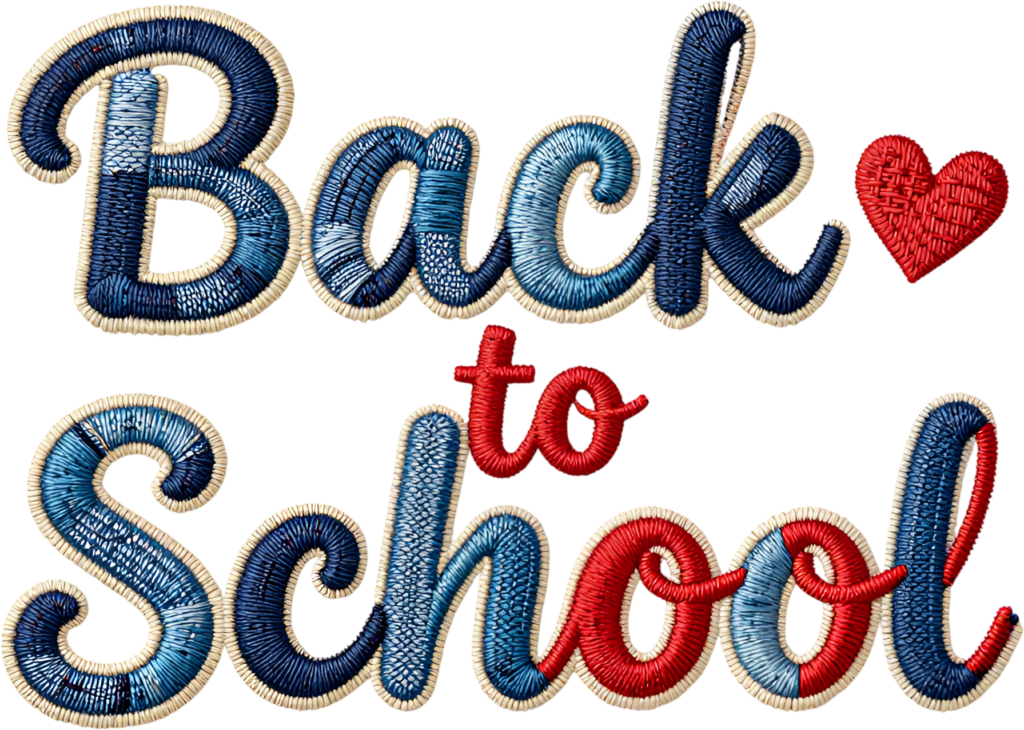 Intricate embroidered Back to School script, with a charming red heart, a detailed illustration clipart PNG 1 - Intricate embroidered Back to School script, with a charming red heart, a detailed illustration clipart PNG Free PNG Download