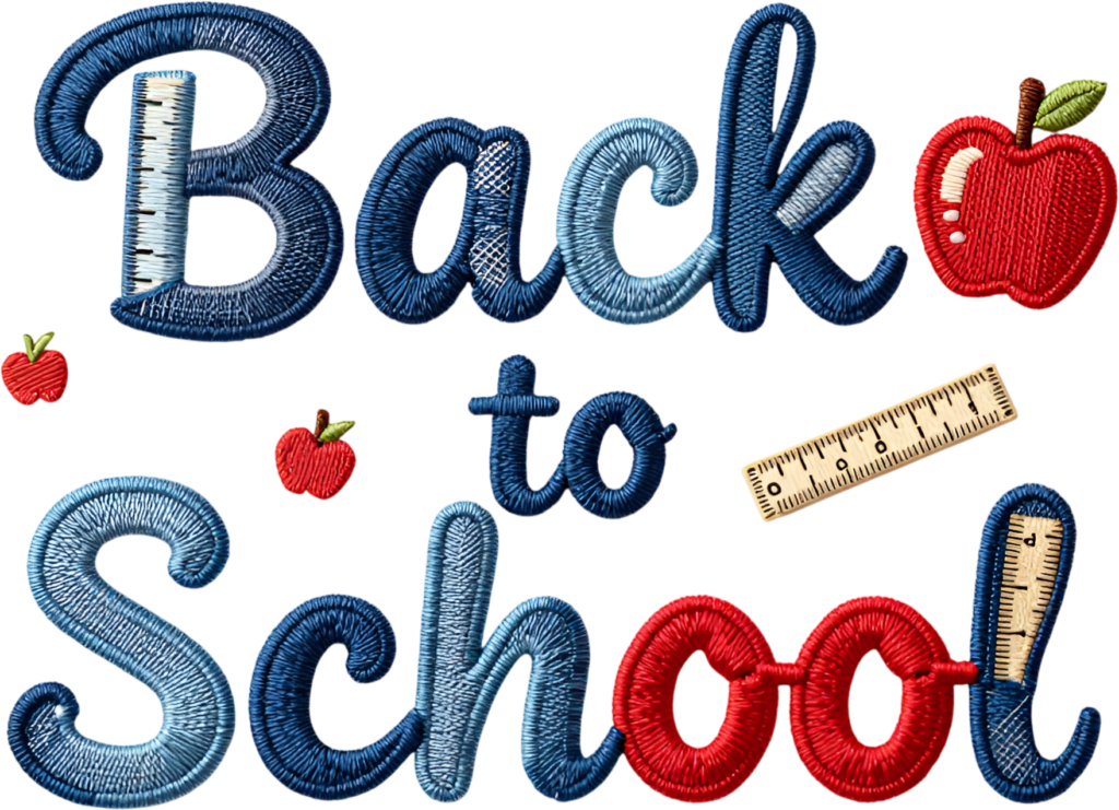 Elaborate embroidered Back to School design, adorned with rulers and apples, a rich illustration clipart PNG 1 - Elaborate embroidered Back to School design, adorned with rulers and apples, a rich illustration clipart PNG Free PNG Download
