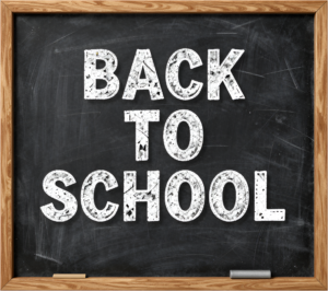 Chalkboard Back to School message, featuring a distressed white texture, a classic illustration clipart PNG