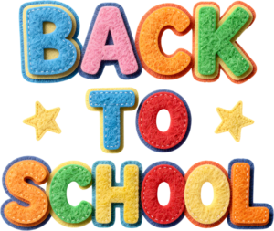 Joyful felt Back to School letters, vibrant multi-colored and stitched, a cheerful illustration clipart PNG