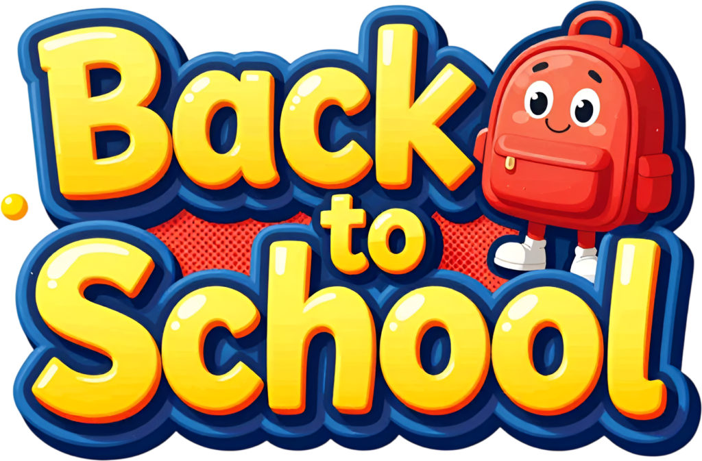 Lively cartoon Back to School title, showcasing a friendly red backpack character, a playful illustration clipart PNG 1 - Lively cartoon Back to School title, showcasing a friendly red backpack character, a playful illustration clipart PNG Free PNG Download