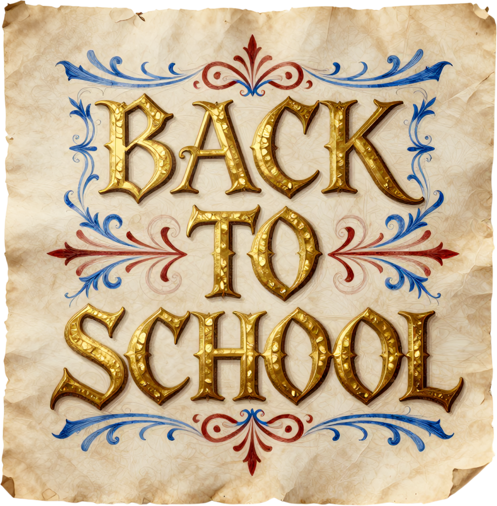 Regal golden Back to School lettering, set on vintage parchment with intricate flourishes, a grand illustration clipart PNG 1 - Regal golden Back to School lettering, set on vintage parchment with intricate flourishes, a grand illustration clipart PNG Free PNG Download