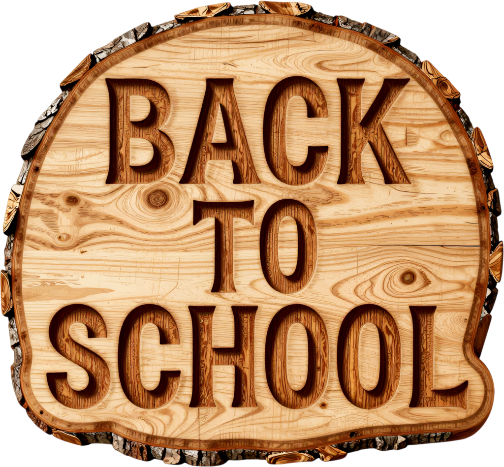 Engraved wooden Back to School sign, presented on a natural tree slice, a unique illustration clipart PNG 1 - Engraved wooden Back to School sign, presented on a natural tree slice, a unique illustration clipart PNG Free PNG Download