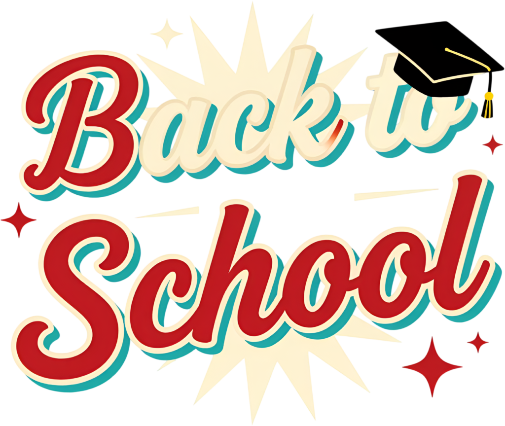 - Retro-style Back to School graphic, featuring a graduation cap and starburst background, a nostalgic illustration clipart PNG Free PNG Download
