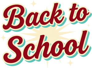 Dynamic retro Back to School text, with a starburst background and sparkling elements, a vibrant illustration clipart PNG