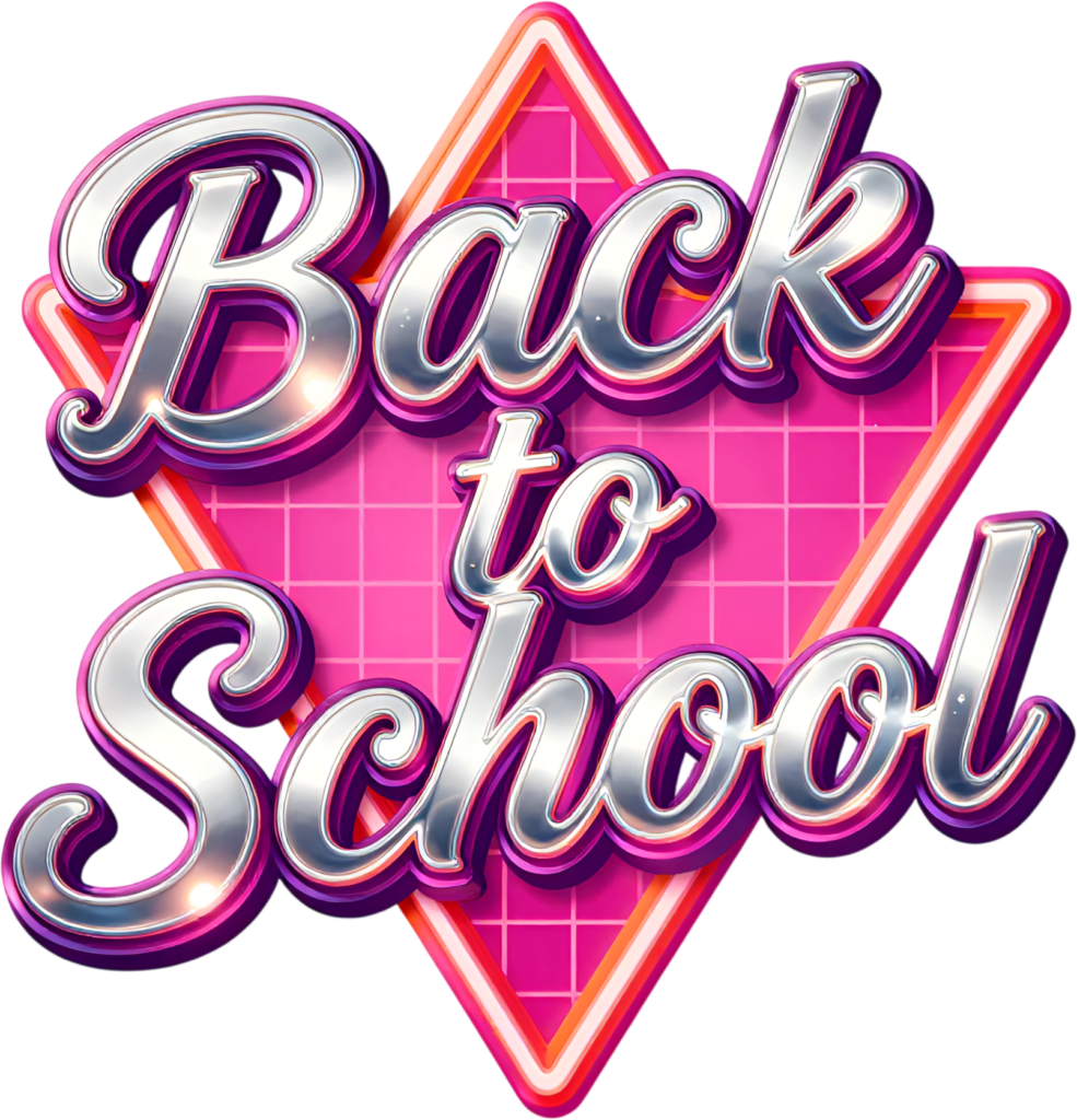 Futuristic chrome Back to School lettering, set against a neon pink grid triangle, a bold illustration clipart PNG 1 - Futuristic chrome Back to School lettering, set against a neon pink grid triangle, a bold illustration clipart PNG Free PNG Download