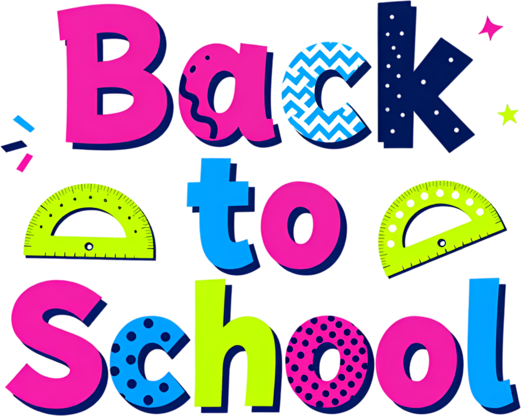 Funky neon Back to School text, featuring rulers and playful patterns, a vibrant illustration clipart PNG 1 - Funky neon Back to School text, featuring rulers and playful patterns, a vibrant illustration clipart PNG Free PNG Download
