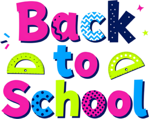 Funky neon Back to School text, featuring rulers and playful patterns, a vibrant illustration clipart PNG