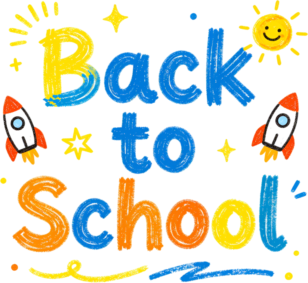 - Playful crayon-textured "Back to School" wordmark clipart, a bright PNG graphic for festive educational designs. Free PNG Download