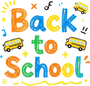 Delightful crayon-stroke “Back to School” wordmark, a vibrant PNG clipart graphic for engaging classroom signage projects.