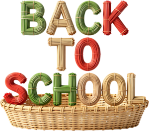 Handcrafted straw-textured “BACK TO SCHOOL” wordmark, a unique PNG clipart design for rustic autumn educational decor.