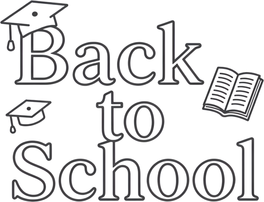 - Design with this clean outline "Back to School" wordmark clipart, a versatile PNG graphic for academic coloring pages. Free PNG Download