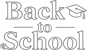 Highlight STEM with this academic outline “Back to School” wordmark, a crisp PNG clipart for educational projects.