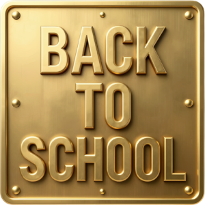 Add luxury with this premium gold “BACK TO SCHOOL” wordmark, an elegant PNG clipart for official academic announcements.