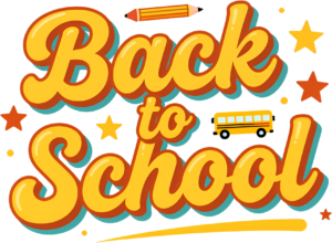 Adorn projects with this groovy retro “Back to School” wordmark, a vibrant PNG clipart for themed academic party supplies.