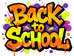 Unleash creativity with this graffiti-style “Back to School” wordmark, a vibrant PNG clipart for urban youth marketing designs.